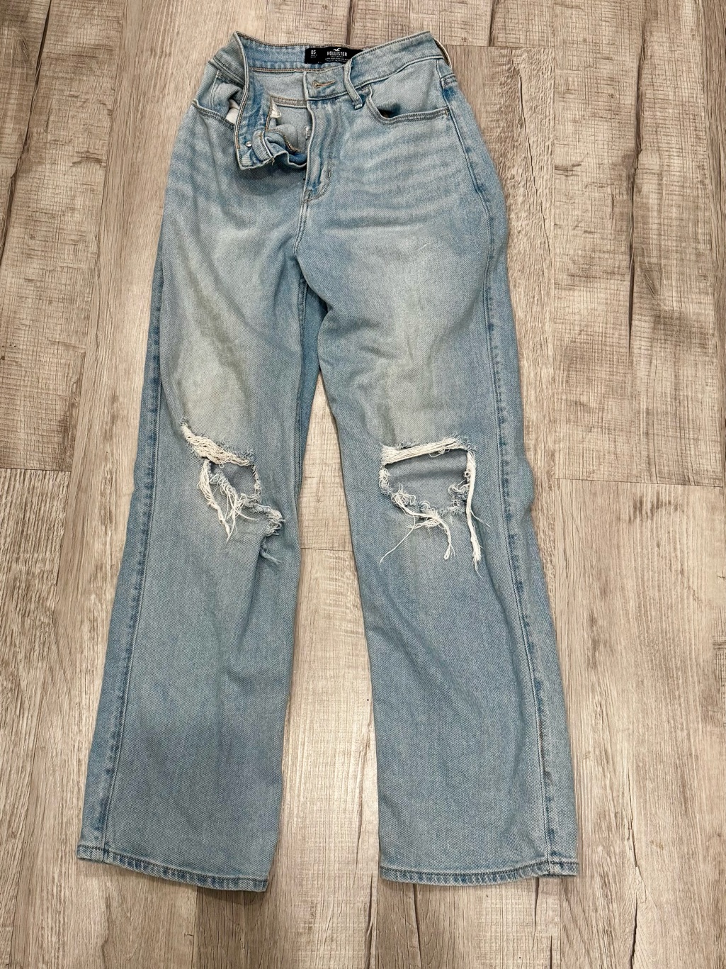 Hollister Light Blue Distressed Straight Leg Jeans